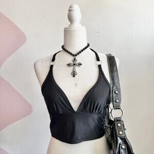 Black Halter Babydoll Tank Top, Goth Whimsigoth Grunge Indie Sleaze‎ Small